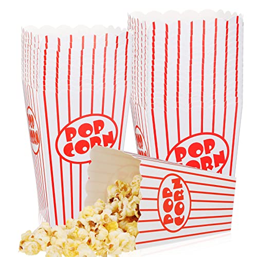 Potchen Movie Night Popcorn Boxes Popcorn Cofet црвена и бела лента со пуканки со пуканки гроздобер ретро пуканки торби за забава 6,3 инчи високи