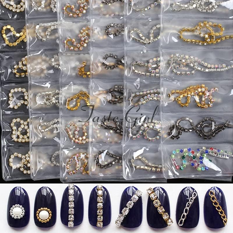 6 решетки/пакувања нокти уметнички метални скапоцени камења ланци змија панк -панк линии 3Д украси за легури за легури на легури на маникир додатоци