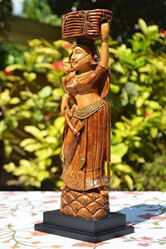 Аапнокрафт Индиско село скулптура Рачно изработена дама статуа 11 Дрвена уметничка декорација за прикажување на дома и градинарски декорации