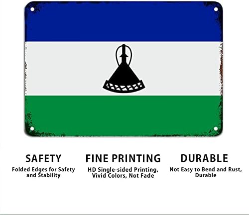 Лесото знаме метал знак Лесото метален знак рустикален патриотски декор Национално знаме wallидно уметности гроздобер ретро