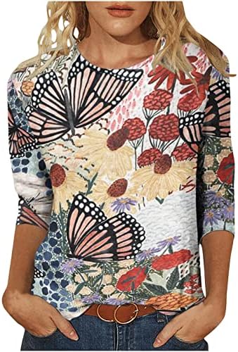 3/4 ракав облека мода екипаж памук памук графички салон лабава фит блуза кошула за дама лето лето есен дами wy wy