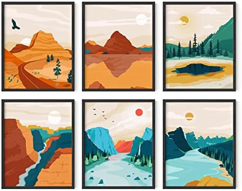 Постери на Национален парк Хаус и Хаус Гроздобер - сет од 6 Национални паркови уметнички отпечатоци, сет на природни wallидови и планински принт, апстрактни отпечатоц