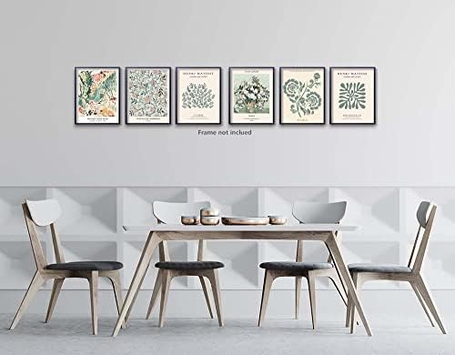 Зелена галерија постери на пазарот на цвеќиња за собата естетски цветен сет од 6 познати Матис Вилијам Морис Ван Гог Канвас Wallидна уметност Ботаничко растително пе