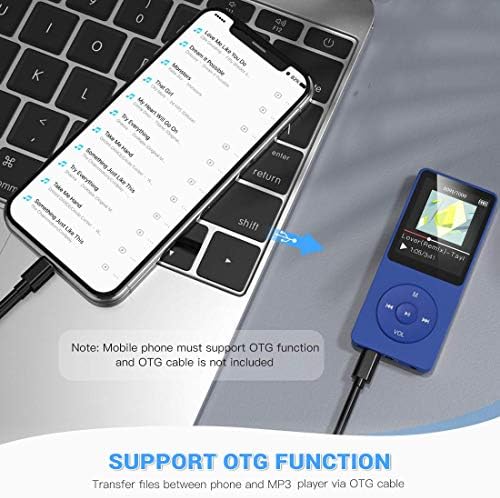 Agptek A02 8GB MP3 плеер, 70 часа репродукција на звук музички плеер без звук, поддржува до 128 GB, темно сина боја