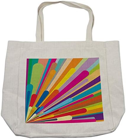 Ambesonne Vintage Rainbow Coll Tagn, Burt of живописни обоени линии Фанки графички диско дизајн од шеесеттите години, еколошка торба за еднократна
