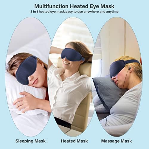 3 во 1 загреана масажа маска за очи, USB за греење на очите со 3 режим на вибрации, 3Д контурирана маска за спиење, маска за компресирање на