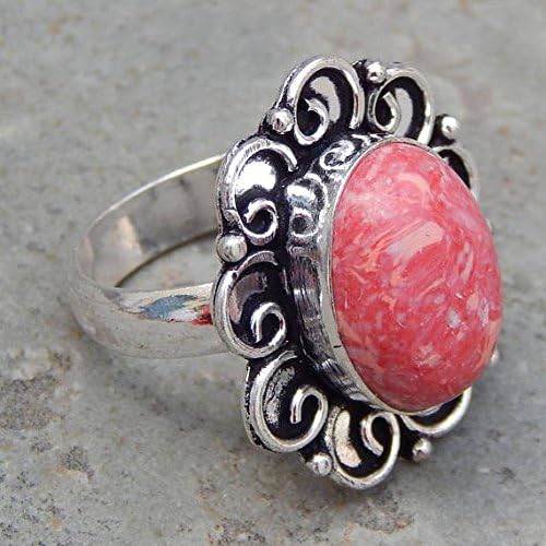 Кремав црвен агат прстен сребрен преклоп моден накит фенси гроздобер рачно изработен накит 7,75 американска големина.