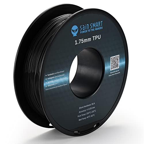 Филамент SAINSMART TPU 1.75, Flexible TPU 3D печатење на BLCK, 1,75 mm, 0,8 kg, димензионална точност +/- 0,05 mm
