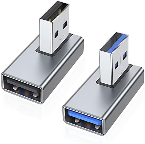 AREME 90 степени USB 3.0 адаптер 2 пакет, лев и десен агол USB УСБ -маж во женски конвертор за компјутер, лаптоп, USB полнач, банка за