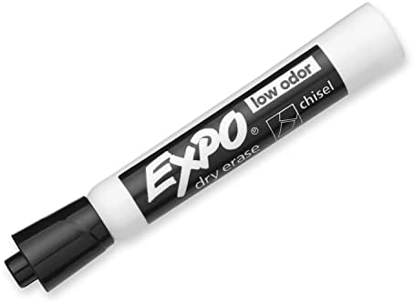 Expo Markers Markers Dry-Odor Shaze, врвот на длето, разновидни бои и EXPO 80661 маркери со суво бришење на ниско ниво, врвот на длето, црно