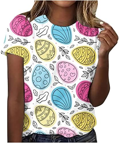 Летна маица со краток ракав за жени Велигденски смешни графички врвови облечени обични екипи печатени блузи модни преголеми маички