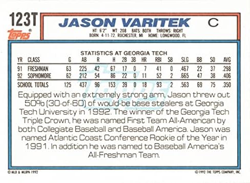 1992 Топс се тргуваше со бејзбол 123T Jејсон Варитк Дебитантска картичка