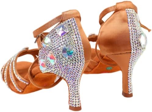 Beinimira жени rhinestones Comfort Professional Latin Latin Dance Shoes Ballroom Glitter Pricket Sandals Open Pute Salsa Pumps 7cm