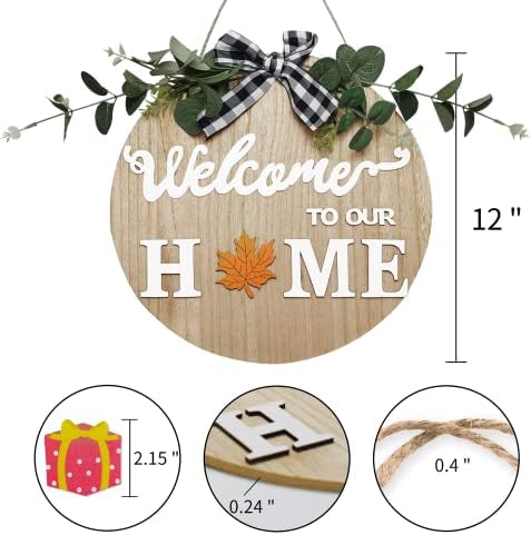 Заменлив знак за добредојде за влезна врата, 12 инчи дрвен преден трем, добредојде на знак за знак со 9 сезонски украси за подароци за домаќинство,