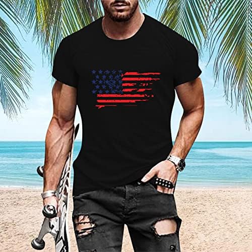 Убст војник со кратки ракави маици за мажи, 4-ти јули Американско знаме маица Атлетски мускули Тенок се вклопуваат летни врвови