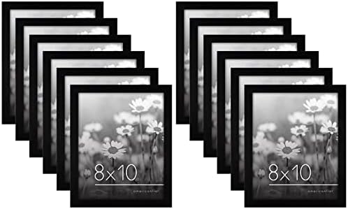 AmericanFlat 12 парче 8x10 галерија wallидна рамка за слики поставена во црно - композитно дрво со полиран плексиглас - хоризонтални и вертикални