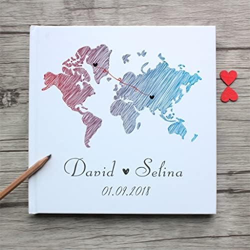 Yfqhdd Светска држава мапа бела венчавка книга за гости алтернатива, персонализиран албум за пријателство со далечина, меморија за дипломирање
