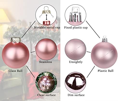 20 компјутери стакло Божиќни украси за топки 2,36 Мали украси за новогодишни елки Поставете беспрекорни розови Божиќни украси топки