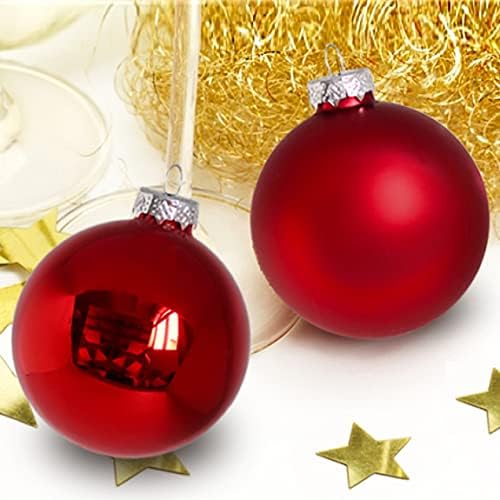 Стаклена божиќна топка украс црвена боја од 14 парчиња со куки за лесно висечки DIA 2.35 ''