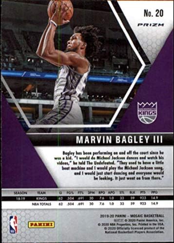 2019-20 Панини Мозаик Зелена 20 Марвин Багли III Сакраменто кралеви НБА кошарка за трговија со кошарка
