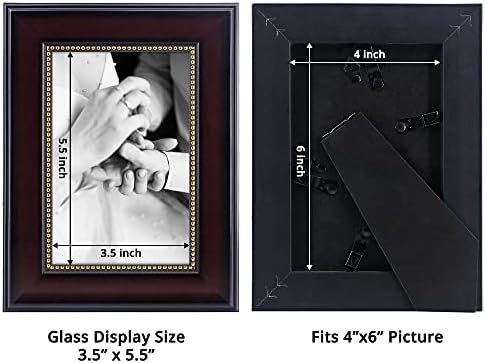 ДипломирањеМал 4х6 Рамки за слики, вистинско стакло, приказ на фотографии за wallид или таблета, махагони со златни мониста, 2-пакет