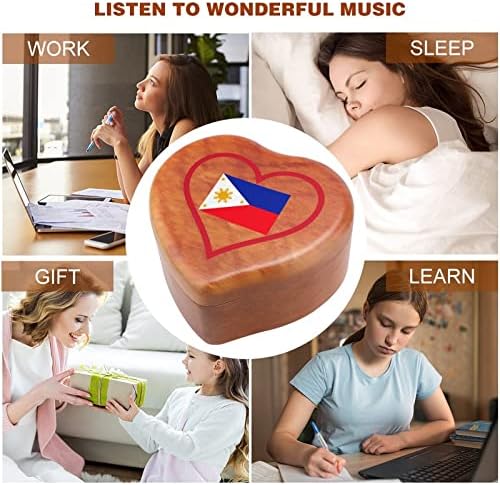 Сакам Филипини Црвено срце часовници Музичка кутија гроздобер дрвена форма во форма на музички кутии играчки подароци