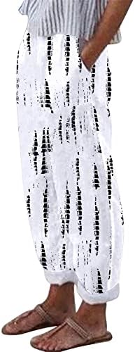 Zdferенски обични лабави памучни панталони панталони летни цветни печатени панталони еластични панталони со затегнување на половината