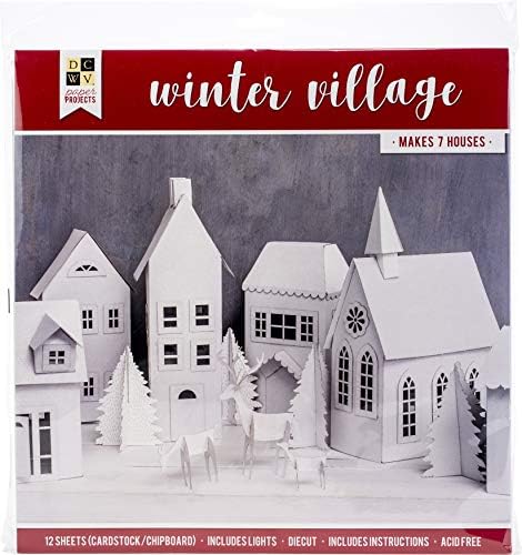 DCWVE Die Cuts со преглед на хартија за преглед Божиќ-12 x 12-зимско село-6 куќи-светло низа 614731, разнобојно