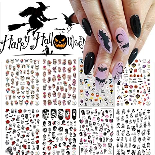 Налепници за нокти на Ноќта на вештерките -8 Листови од тиква/духови за нокти DIY змија нокти налепница цртани нокти украси за жени