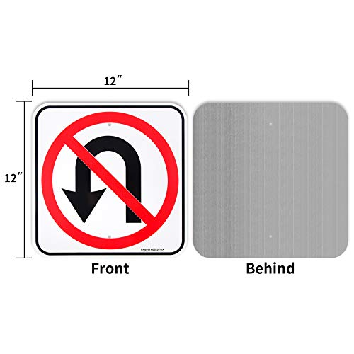 Без знак за симбол на U -Turn, без свртување - 12 x 12 - .040 Алуминиум рефлективен знак за 'рѓа без алуминиум -УВ заштитен и водоотпорен