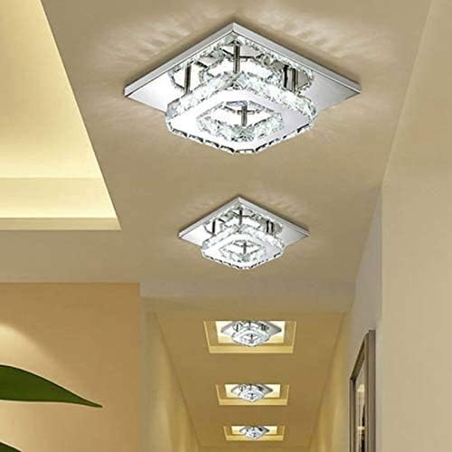Jjry LED тавански лесен кристален квадрат од не'рѓосувачки челик мини тавански ламба за спална соба за дневна соба и светло на ходникот