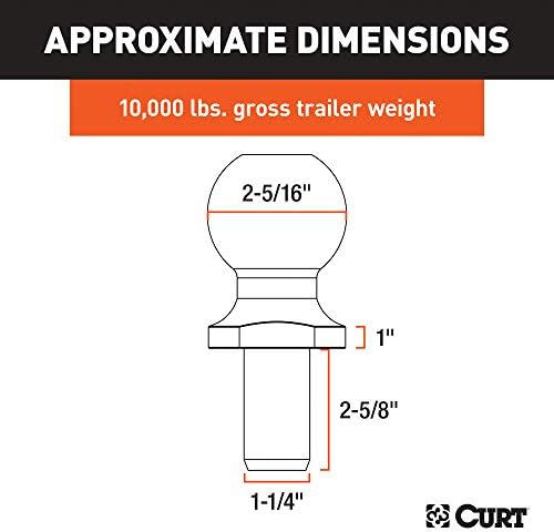 Curt 40035 Chrome Trailer Hitch Ball, 10,000 lbs, 2-инчен пораст, дијаметар од 2-5/16-инчи, 1-1/4 x 2-5/8-инчен Шанк