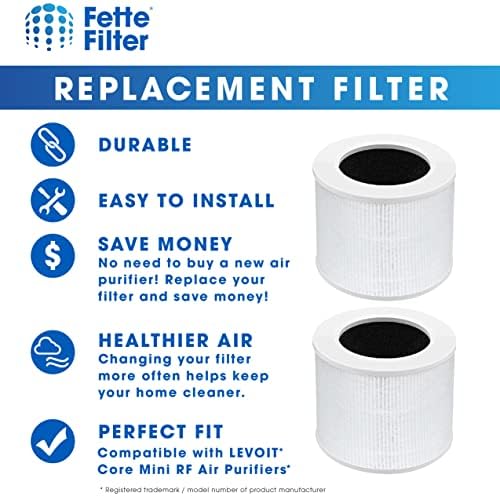 Fette Filter-2-пакет на Core Mini-RF True Hepa H13 Заменски филтер за замена што може да се компатиран со прочистувачот на Mini Air Filtration