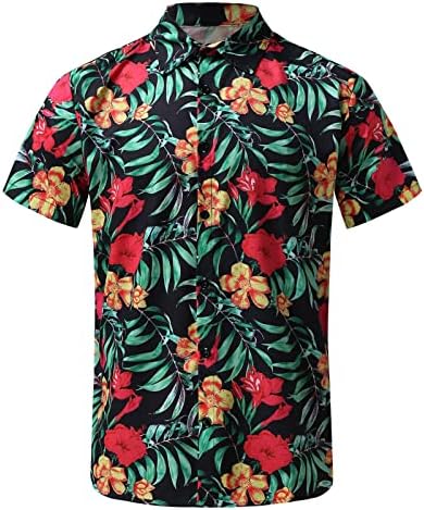 XXBR Хавајски кошули за мажи со краток ракав Алоха плажа кошула цветно летно летно копче надолу во приморските кошули