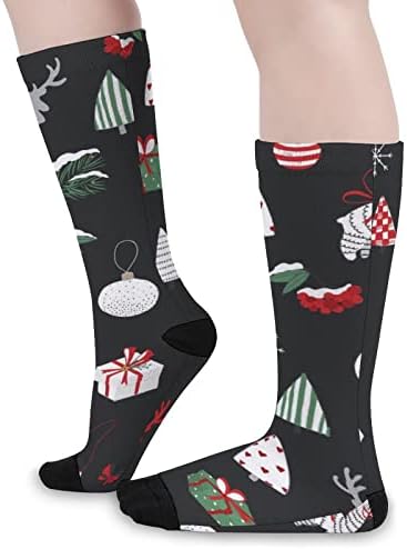 Среќна Божиќна шема печатена печатена боја чорапи со атлетски колени високи чорапи за жени мажи