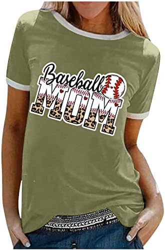 Бејзбол мама маица за жени Смешна графичка кошула од леопард, краток ракав, тркалезен врат, печатен пулвер, врвови на врвови