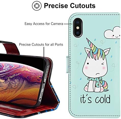 Case X/XS Case Case Unicorn PU кожен картички Телефонски капак со лента за зглоб на зглобот за еднорог iPhone X/XS кутија