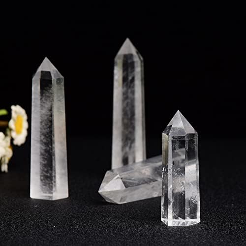 Wuyoushi 1 парчиња јасни кварц природни кристални кули / 3.54-4,33 Исцелување кристално стапче / 6 фацетирана чакра кристална точка