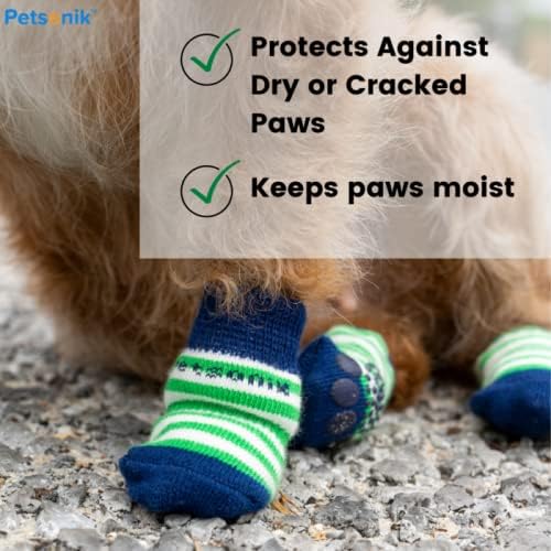 Петсоник анти -лизгачки чорапи за кучиња сет од 4 - заштитници за миленичиња шепи Кучиња чорапи за затворен дрвен дрво погоден за мали, средни