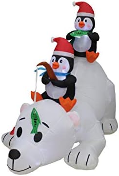 Два божиќни украси за украси, вклучуваат божиќни пингвини со должина од 6 нозе, риболов на поларна мечка, и 6 нозе високи надувување