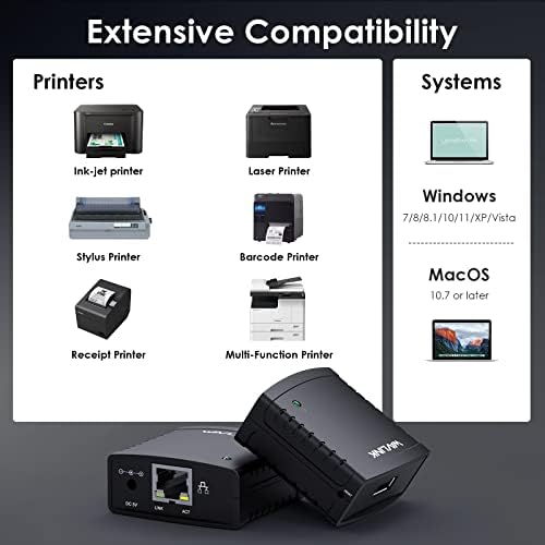 УСБ 2.0 мрежен сервер за печатење, сервер за споделување LAN печатење за USB печатачи, LPR Print Protocol 10/1 100Mbps Компјутер