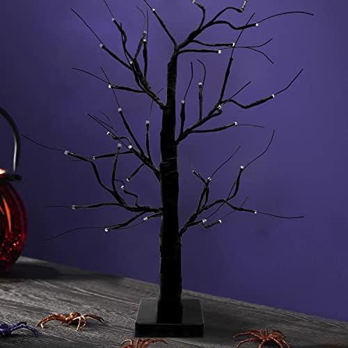 Декорации за Ноќта на вештерките Surcvio 2 ft црно плашливо дрво со 36 виолетови LED светла, управувана батерија и може да биде темпирана,