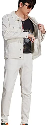 Пролетни есенски мажи бел тексас палто улична облека единечна дојка каубојски јакни панталони две парчиња поставени