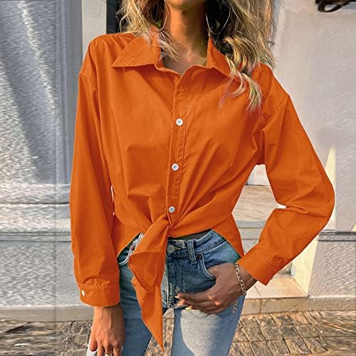 Копчиња надолу кошули за жени, елегантен печатен лапел со една гради долга кошула тенок вклопува маици со долги ракави на врвовите на