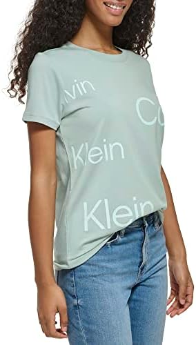 Calvinен женски обичен памучен памучен памук со кратки ракави со кратки ракави за маичка со маички за лого