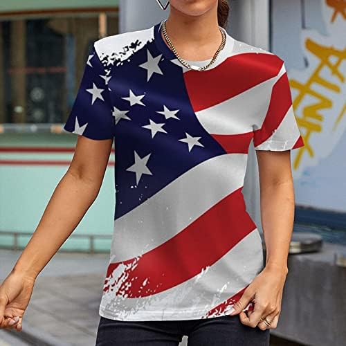 МИАШУИ Жени Компресија Кошули Жени Обични Америка Знаме Печатење О Вратот Краток Ракав Блуза Блузи Маици Маица Ракав