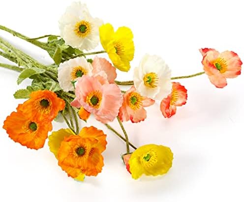 6 Парчиња Свила Вештачки Афион Вештачки Афион Пролетни Цвеќиња Вистински Допир Цвеќиња За Домашна Кујна Свадбени Украси Цветен Аранжман