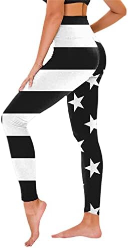 Американски хеланки на знаме Слаби starsвезди и ленти Печатени легла на глуждот Меки четкани атлетски тренинзи за кревање јога панталони