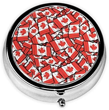 Канадско знаме со тркалезна пилула, мини преносна кутија за пилули, погодна за дома, канцеларија и патување