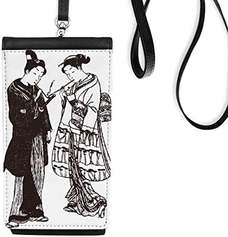 Јапонија скица јапонски стил уметнички телефонски паричник чанта што виси мобилна торбичка црн џеб
